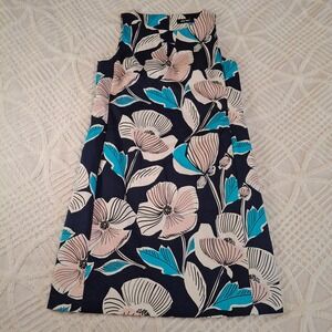 Nine West Womens Navy Pink Floral Sleeveless Shift Dress Size 12 V-Notch Neck